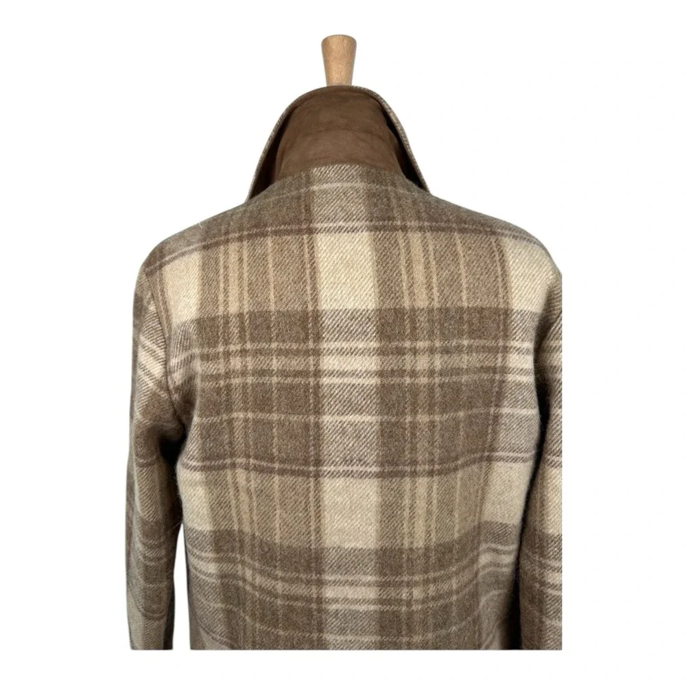 Ralph Lauren Purple Label Brown Check Shetland Wool Suede Trim Blazer 38R NWT